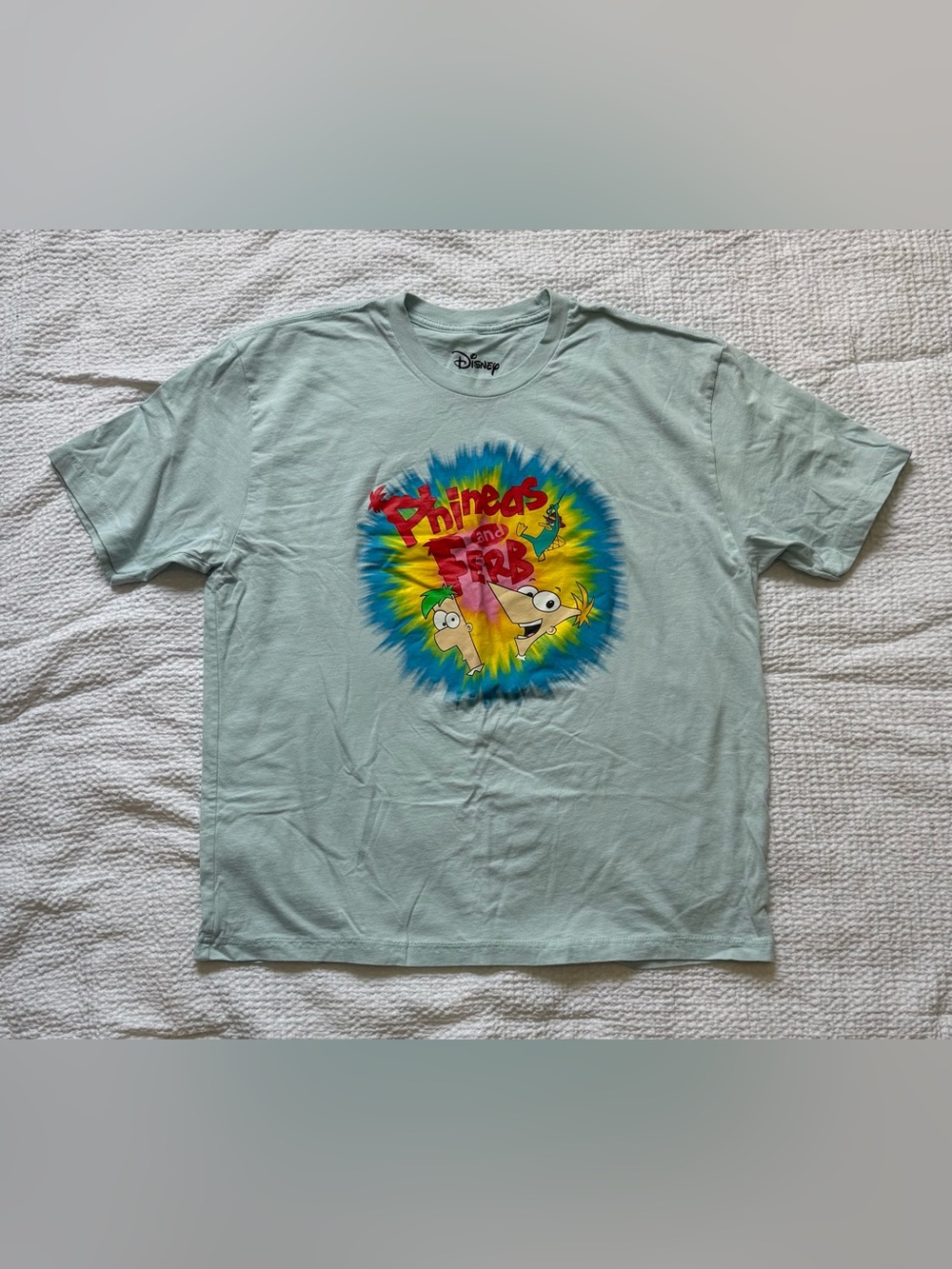 Disney Light Blue Phineas & Ferb Tie-Dye Logo Tee